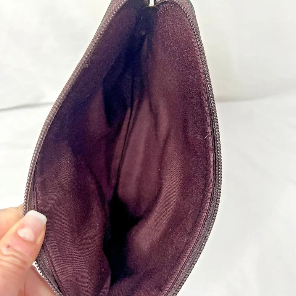Coach Storypouch Pebbled Leather Zip Clutch Pouch Dark Burgundy Pink Creed Logo‎